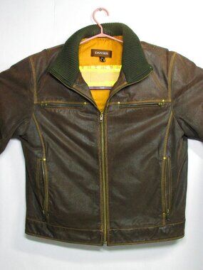 Danier Leather Jacket Men's Brown Full Zip Brown Leather Coat Jacket Size M